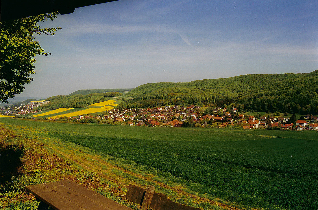 Blick von der Hasenhütte über Hörsum, Wanderhütte