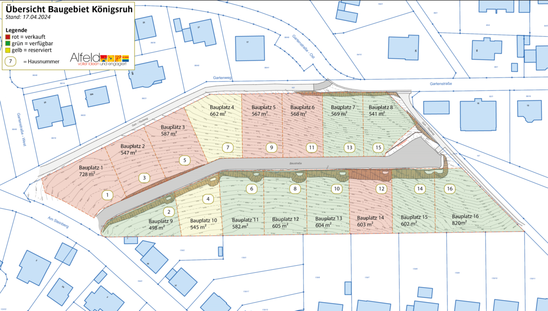 Plan des Baugebietes Königsruh (Stand: 17.04.2024)