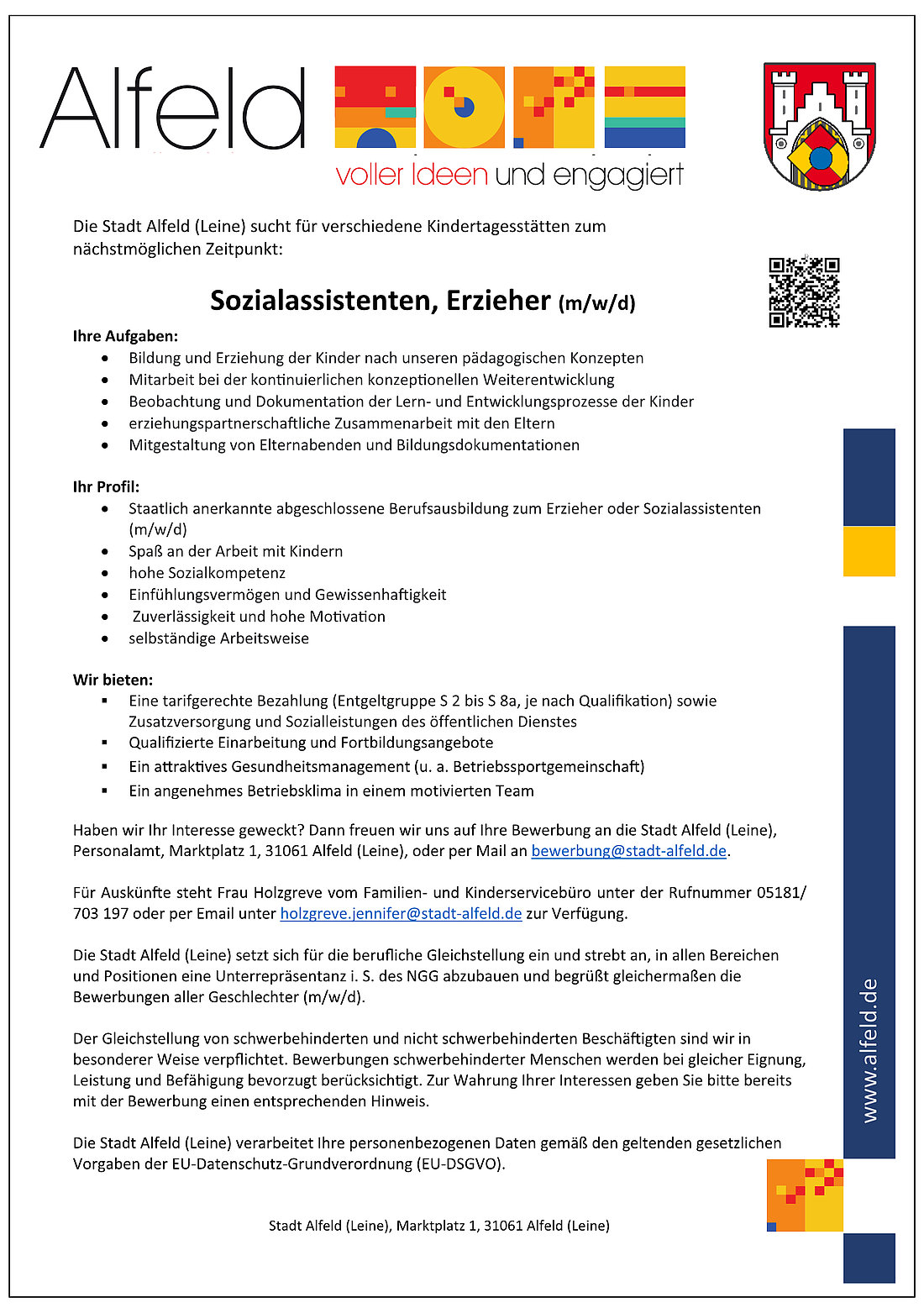 Stellenanzeige Sozialassistenten und Erzieher