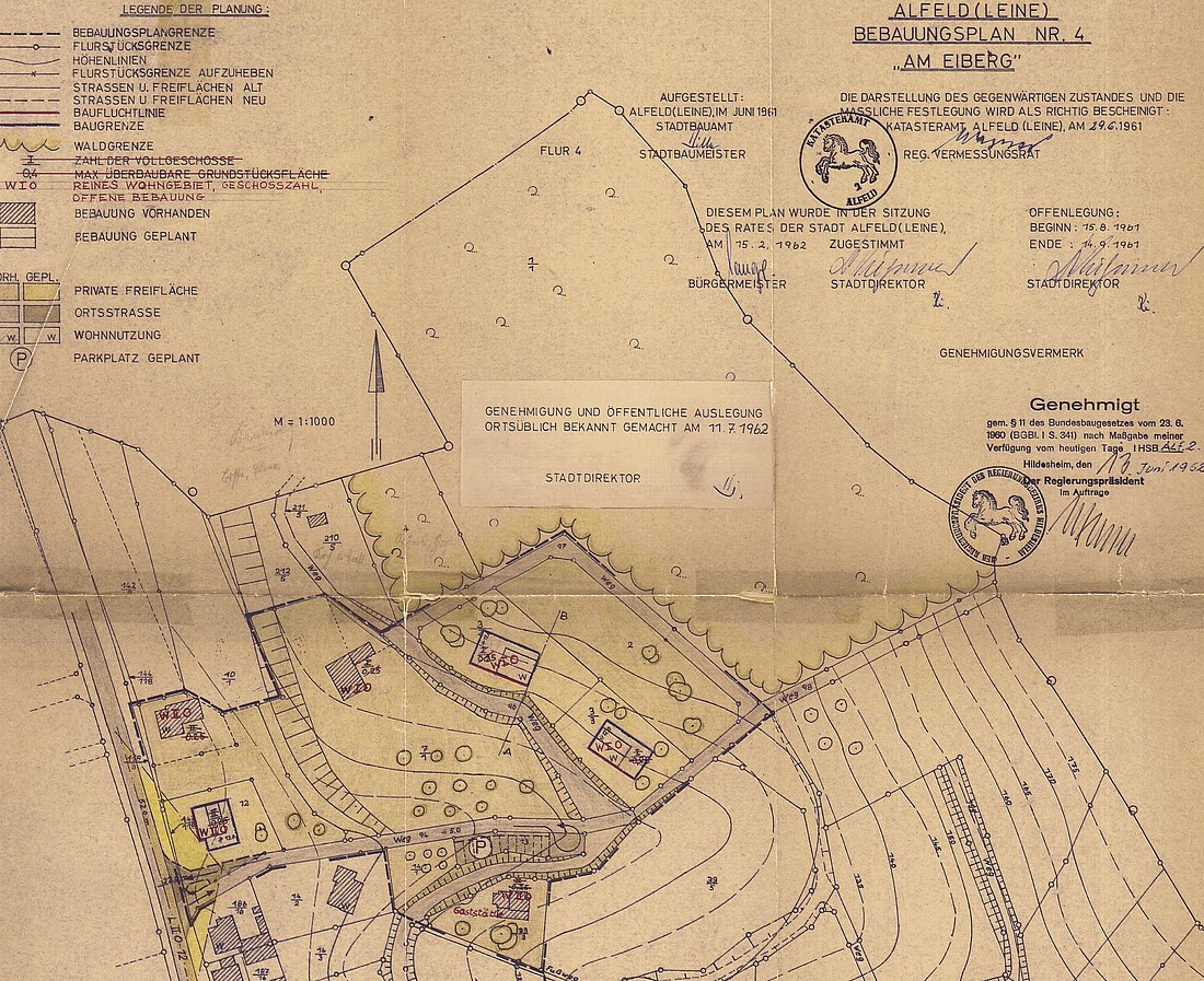 Illustration: Ausschnitt eines Bebauungsplans für den Eiberg aus den 60er Jahren © Stadt Alfeld (Leine)