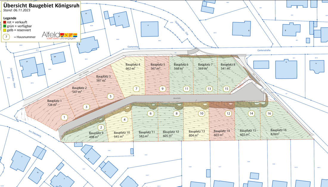 Plan des Baugebietes Königsruh (Stand: 06.11.2023)