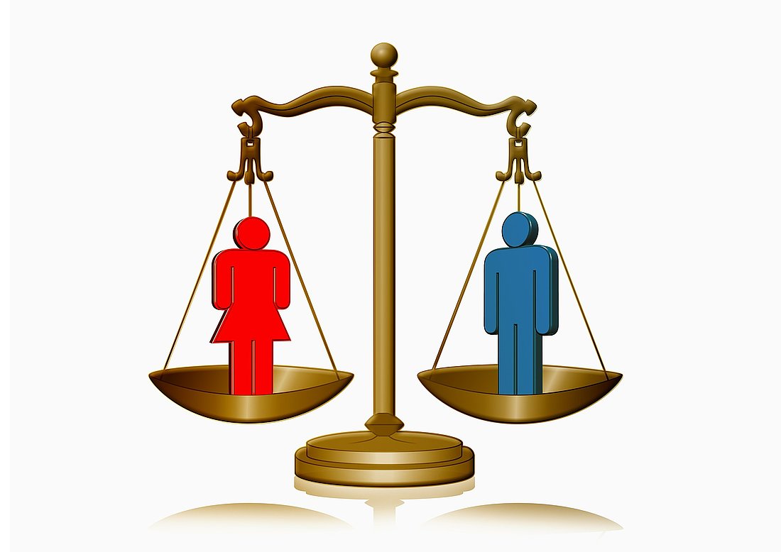 Gleichstellung von Mann und Frau auf einer Waage 