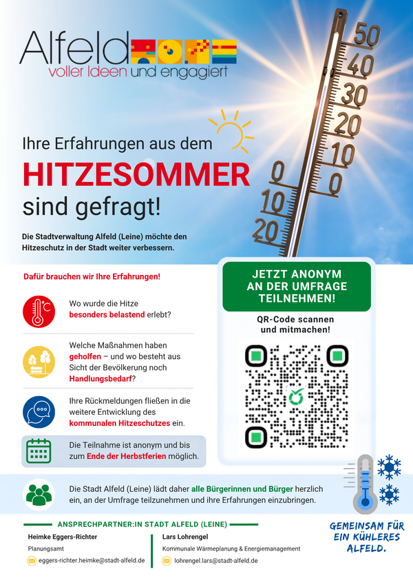 Plakat mit QR Code für Befragung zum Hitzesommer Plakat mit QR Code für Befragung zum Hitzesommer