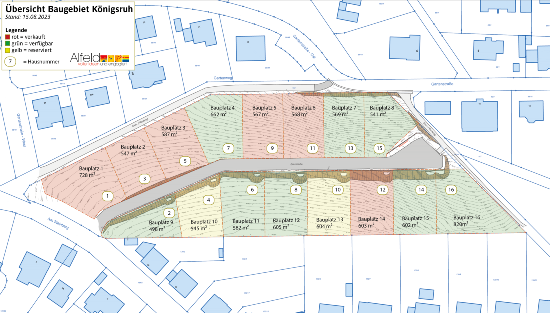Plan des Baugebietes Königsruh (Stand: 15.08.2023)