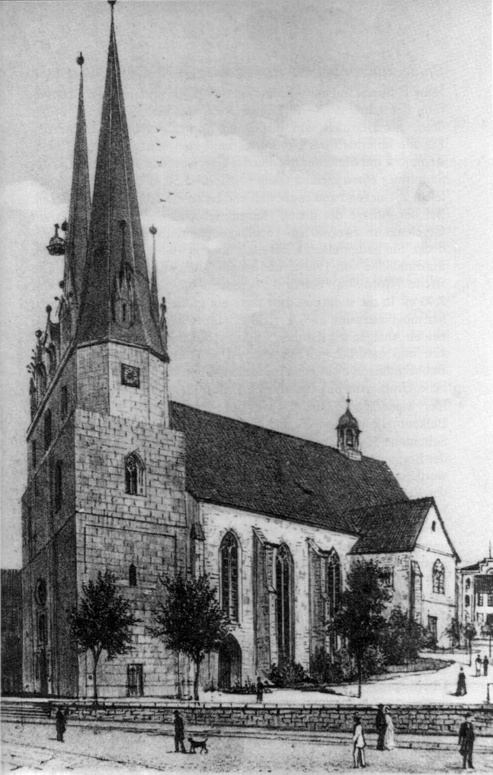 Die St. Nicolai Kirche geht auf das 13. Jahrhundert zurück. Ursprünglich war sie eine romanische Basilika, wurde aber im 14. Jahrhundert im gotischen Stil praktisch neu erbaut. Hier auf einer Aufnahme aus den 1860er Jahren. St