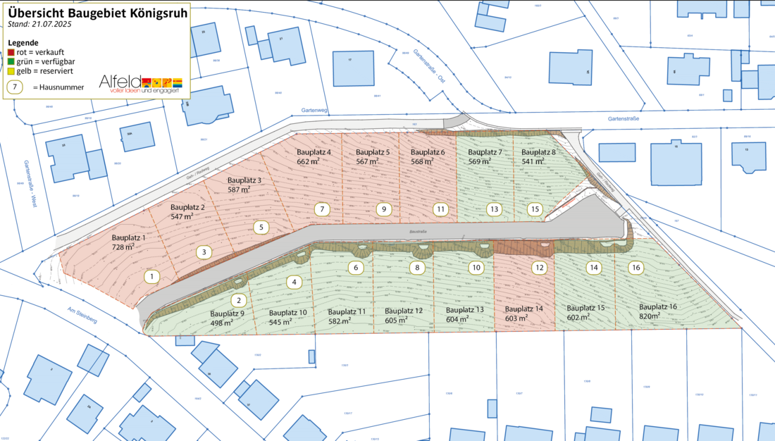 Plan des Baugebietes Königsruh (Stand: 21.07.2025)